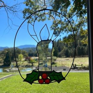 Artisan stained glass candle with Holly